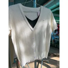 Áo Thun len Tay Ngắn Giả Hai Lớp Cổ Chữ v Dáng Rộng Thời Trang Chất liệu len cao cấp Hàng có sẵn giao ngay