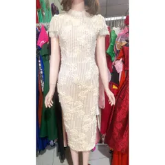 Đầm ren hoa cổ tròn viền hoa đính ngọc, đầm nữ phong cách sang chảnh, tiểu thư  Hàng có sẵn giao ngay SML