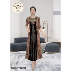 Đầm dự tiệc sang trọng - Chất liệu: Nhũ kim sa phối nhung co giãn, dày dặn - Đặc tính: Giặt không xù lông