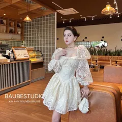 Váy thiết kế hàng loại 1 ren dày mịn mặc không lo bị ngứa! váy có 2 lớp lót bồng bềnh mặc k lo lộ! Giá 340k