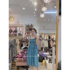 Đầm 2 dây giả jean Có eo nhúng bao nhiu kg cũng vừa Giá 250k Hàng có sẵn giao ngay