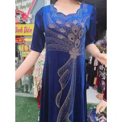 Đầm nhung đính đá Giá 320k Hang có sẵn giao ngay Màu xanh coban