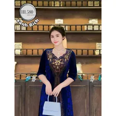 Mã đầm dạ hội (580)ép đá DMC, thiêu tay họa tiết hoa. - Chất Liệu: nhung phối nhũ . - size:58kg—>78kg. Hàng có sẵn