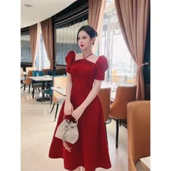♥ ĐẦM CỔ YẾM ĐỎ TAY BỒNG Chất liệu tapta đẹp ▪️Dưới 60kg Giá 350k ♡ HÀNG CÓ SẴN
