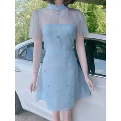 Đầm màu xanh như hình Chất liệu tơ ogazan  Giá 299k Hàng có sẵn giao ngay