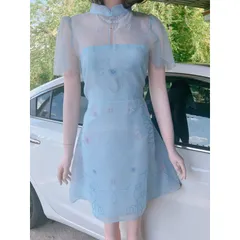 Đầm màu xanh như hình Chất liệu tơ ogazan  Giá 299k Hàng có sẵn giao ngay