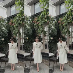 hàng 2 lớp, váy chất dạ dày dặn, may lót mềm mại phối ống tay tơ nhũ cao cấp, phần ren bèo phối trước ngực cũng là ren