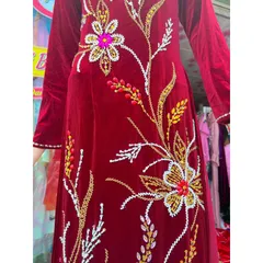 Áo daì nhung đỏ đô đính kêt siêu đẹp Hàng chụp thật 100% Size XL Hàng siêu đẹp tỉ mỉ Giá 450k/ áo dài đính kết