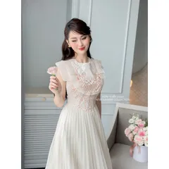 Đầm trắng tiểu thư lụa dập ly thêu hoa cao cấp - Váy xòe dự tiệc Giá 390k Hàng có sẵn giao ngay M