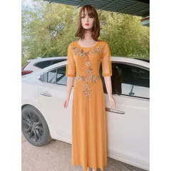 Đầm Dạ Hội Trung Niên , chất liệu Solen xịn Kết Đá Giá 399k Hàng có sẵn giao ngay Hàng co giãn dễ chịu