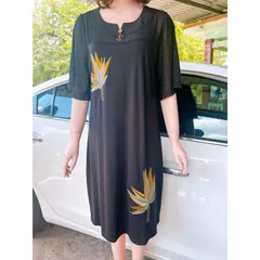 Đầm đen đính đá thêu hoa Chất liệu co giãn nhiều Giá 290k Hàng có sẵn giao ngay, Tay áo đính đá