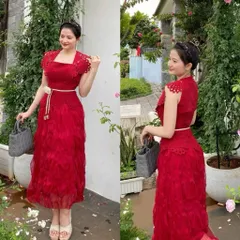 Đầm ren đỏ có đủ size tới eo 85cm