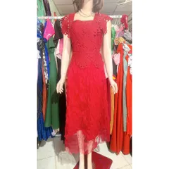 Đầm ren đỏ có đủ size tới eo 85cm