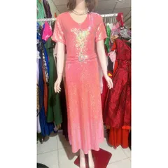 Đầm Dạ hội kim sa màu hồng dáng dài Hàng siêu đẹp Giá 450k Đúp lót 2 lớp, eo dưới 100cm mặc đẹp