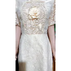 Đầm ren đính hoa nổi siêu đẹp Hàng có sẵn giao ngay Eo dưới 74cm mặc đẹp Size SM Màu kem Đúp lót 2 lớp