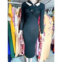 [HÀNG THIẾT KẾ] Đầm Maxi Body Phối Phụ Kiện Sang Chảnh, có sẵn mút ngực Màu đen Hàng có sẵn giao ngay Size S Giá 290k