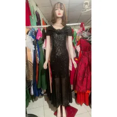 ĐẦM KIM SA DẠ HỘI DÁNG DÀI ôm TAY CHOÀNG VAI che bắp tay siêu đẹp DỰ TIỆC SIÊU XINH, Hang có sẵn giao ngay Màu đen