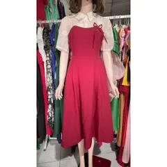 Đầm Cổ Sơ Mi Tay Ngắn Vải cát hàn Phối Ren Hoa Cao Cấp Thiết Kế Đi Dự Tiệc Xinh Đẹp Size SML, 2 bên eo có bo chun