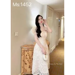 Đầm ren phối ren xoè dài hoa cúc tay tơ bồng nhún Màu kem Hàng có sẵn giao ngay SM, eo dứoi 70cm mặc đẹp Đúp lót