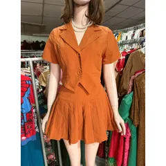 Set Áo Kiểu Cổ Vest Croptop Hàn Quốc  + chân váy eo bo chun co giãn dễ mặc Hàng có sẵn giao ngay Size SML