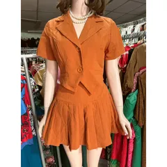 Set Áo Kiểu Cổ Vest Croptop Hàn Quốc  + chân váy eo bo chun co giãn dễ mặc Hàng có sẵn giao ngay Size SML