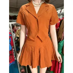 Set Áo Kiểu Cổ Vest Croptop Hàn Quốc  + chân váy eo bo chun co giãn dễ mặc Hàng có sẵn giao ngay Size SML