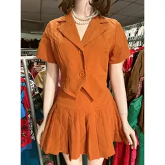 Set Áo Kiểu Cổ Vest Croptop Hàn Quốc  + chân váy eo bo chun co giãn dễ mặc Hàng có sẵn giao ngay Size SML