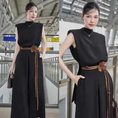 Set Bộ Nữ Thiết Kế Thanh Lịch ( gồm 3 chi tiết) - Áo Cổ Lọ Tay Hến + Dây Cột màu đen + Phối Quần Ống Rộng [Quần Dài )