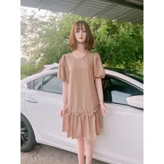 Đầm suông đuôi cá   Bầu bì bon chen thoải mái 🌸 freesize từ 45 đến 70Kg Màu nude Giá 290k Hàng 2 lớp,