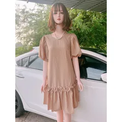 Đầm suông đuôi cá   Bầu bì bon chen thoải mái 🌸 freesize từ 45 đến 70Kg Màu nude Giá 290k Hàng 2 lớp,