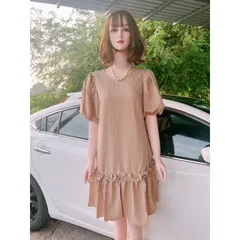Đầm suông đuôi cá   Bầu bì bon chen thoải mái 🌸 freesize từ 45 đến 70Kg Màu nude Giá 290k Hàng 2 lớp,