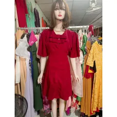 Đầm bigsize màu đỏ đô Tới 80kg mặc đẹp Hàng có sẵn giao ngay 2XL Giá 290k