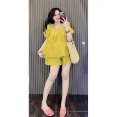 Set Đồ Bộ nữ Áo BABYDOLL + QUẦN ĐÙI  Chất Tơ Nhăn Mềm Mát Hàng chính chủ NH clothing Hàng coa sẵn giao ngay S Giá 290k