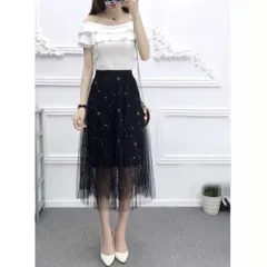 Chân Váy Eo bo chun co giãn dễ mặc,hoa Thêu ren lưới Váy Chữ A Hàng có sẵn giao ngay Dưới 70kg mặc đẹp Giá 190k Đúp lót