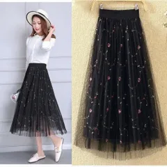 Chân Váy Eo bo chun co giãn dễ mặc,hoa Thêu ren lưới Váy Chữ A Hàng có sẵn giao ngay Dưới 70kg mặc đẹp Giá 190k Đúp lót