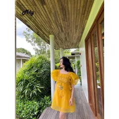 ĐẦM XUÔNG VOAN TAY CÁNH TIÊN ĐÍNH CƯỜM Giá 390k Hàng coa sẵn giao ngay