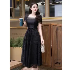 Đầm Thiết Kế Chất Ren Kén Tằm Dệt Khoang Chỉ Dáng Xoè  Hàng có sẵn giao ngay M Size SM Màu đen Giá 380k Đúp lót 2 lớp