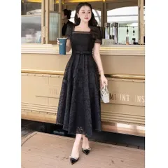 Đầm Thiết Kế Chất Ren Kén Tằm Dệt Khoang Chỉ Dáng Xoè  Hàng có sẵn giao ngay M Size SM Màu đen Giá 380k Đúp lót 2 lớp