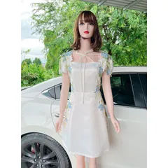 Đầm  ren thêu hoa tafta cao cấp sang diện bốn mùa vừa kín mà sang trong Giá 490k