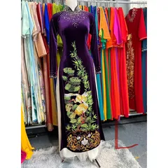 Áo dài nhung thêu tay