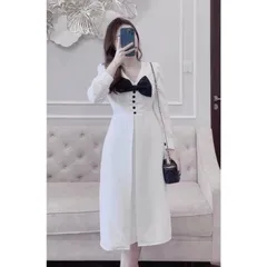 🌷VÁY đẹp đỉnh cao xuất sắc lắm nhé chị em ơi 👍🏻lên dáng cũng xinh lắm ấy! ☘️ VÁY TRẮNG XẾP CỔ V NƠ CÚC BỌC 💎 🌷