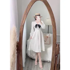 🌷VÁY đẹp đỉnh cao xuất sắc lắm nhé chị em ơi 👍🏻lên dáng cũng xinh lắm ấy! ☘️ VÁY TRẮNG XẾP CỔ V NƠ CÚC BỌC 💎 🌷