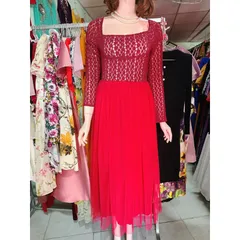 Đầm ren ,Đầm thiết kế chất ren phối tùng lưới cổ vuông tay dài dáng xoè dài maxi siêu xinh Có màu đen và đỏ Giá 290k