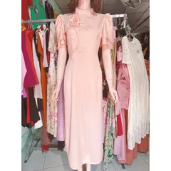 Áo dài đính hoa nổi Hàng có sẵn giao ngay XL Giá 290k/ áo dài , quần 100k/ quần Màu cam sữa