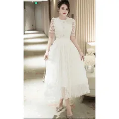 Đầm Thiết Kế Ren Hoa Dáng Dài Nữ Sang Chảnh Đi Tiệc Phong Cách Tiểu Thư Có màu kem và trắng Hàng có sẵn giao ngay L