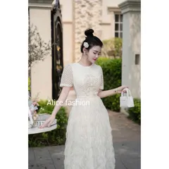 Đầm Thiết Kế Ren Hoa Dáng Dài Nữ Sang Chảnh Đi Tiệc Phong Cách Tiểu Thư Có màu kem và trắng Hàng có sẵn giao ngay L