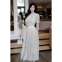 Đầm Thiết Kế Ren Hoa Dáng Dài Nữ Sang Chảnh Đi Tiệc Phong Cách Tiểu Thư Có màu kem và trắng Hàng có sẵn giao ngay L