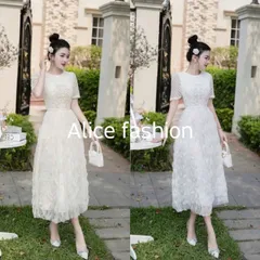 Đầm Thiết Kế Ren Hoa Dáng Dài Nữ Sang Chảnh Đi Tiệc Phong Cách Tiểu Thư Có màu kem và trắng Hàng có sẵn giao ngay L