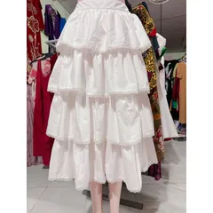 chân váy chữ A viền xếp tầng Màu trắng Hàng có sẵn giao ngay  Eo có bo chun co giãn dễ mặc Giá 199k Đủ size SML