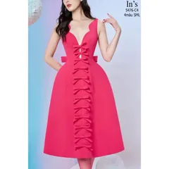 Đầm đính nơ dự tiệc dáng dài nổi bật màu hồng cánh sen siêu đẹp Giá 490k, người ta đang bán gần 9xx Hàng có sẵn giao